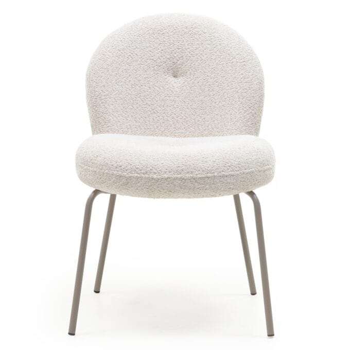 Fiori Beige Bouclé kėdė smėlio spalvos su apvaliu atlošu ir metalinėmis kojelėmis