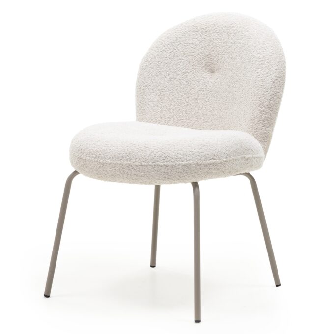 Fiori Beige Bouclé kėdė smėlio spalvos su apvaliu atlošu ir metalinėmis kojelėmis