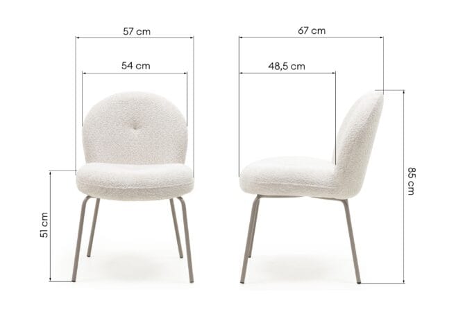 Fiori Beige Bouclé kėdė smėlio spalvos su apvaliu atlošu ir metalinėmis kojelėmis