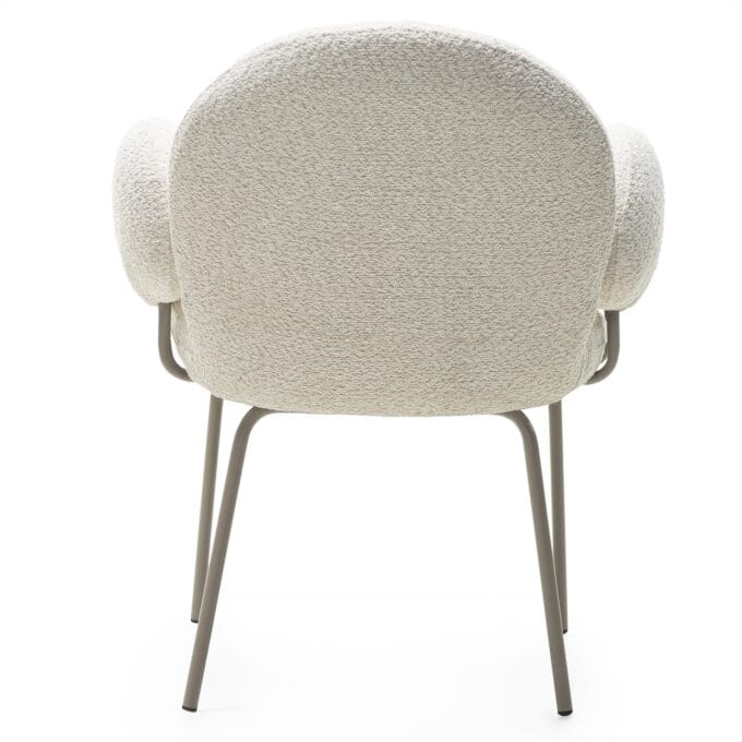 Fiori Beige Bouclé krėslas šviesaus audinio, su apvaliu atlošu ir porankiais