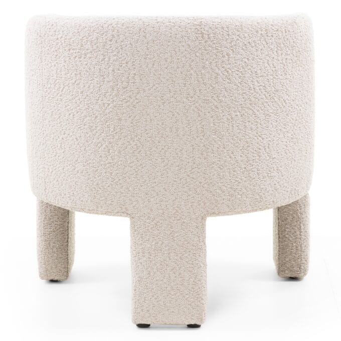 Lorraine Beige Boucle fotelis šviesiai smėlio spalvos audiniu ir trimis apvaliomis kojelėmis