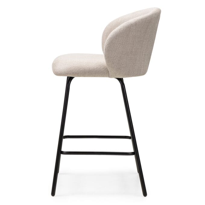 LLarisa Beige Dark baro kėdė smėlio audiniu ir tamsaus metalo konstrukcija
