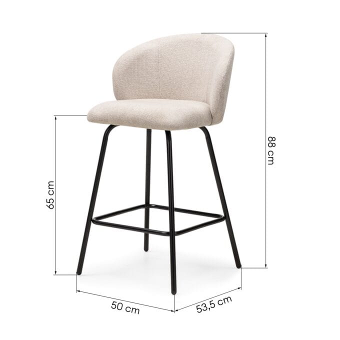 Larisa Beige Dark baro kėdė smėlio audiniu ir tamsaus metalo konstrukcija