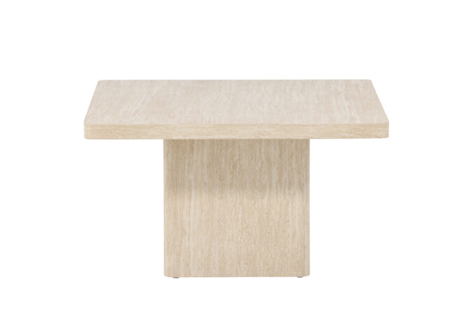 Qvart Beige kavos staliukas – kvadratinis dizainas, šviesus travertino atspalvis, modernus MDF baldas
