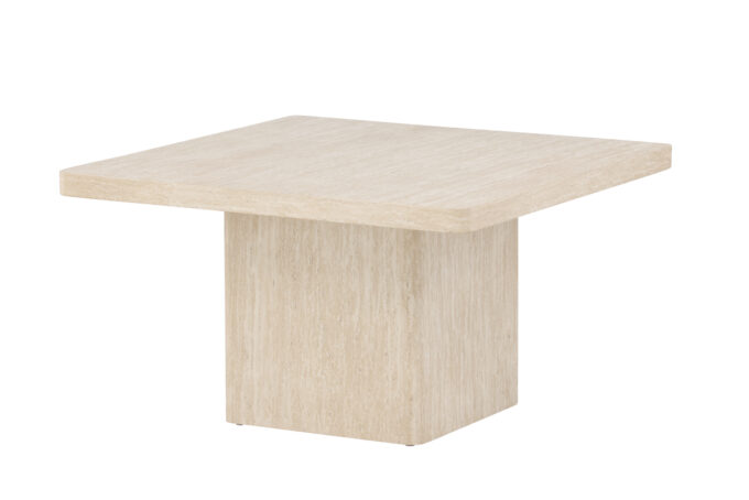 Qvart Beige kavos staliukas – kvadratinis dizainas, šviesus travertino atspalvis, modernus MDF baldas
