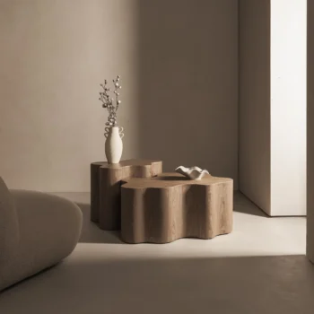 Organinės formos riešutmedžio spalvos Cosmo kavos staliukas