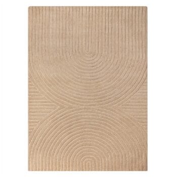 Isla Brown natūralios vilnos kilimas 190x290 rankomis siūtas su arkos raštu, šiltos rudos spalvos