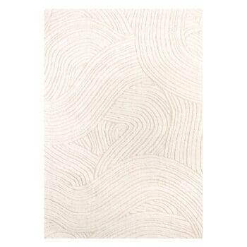 Kora 160x230 natūralios vilnos kilimas su trimačiu raštu, šviesiai smėlio atspalvio, rankomis austas