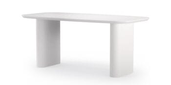 Balta Mesilla valgomojo stalas su dekoratyvinėmis lamelėmis ir užapvalintais kraštais