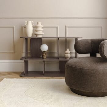 Tulumo Dark žema riešutmedžio spalvos lentyna su geometrine forma