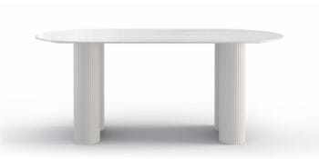 Ribeira ovalus valgomojo stalas su marmuro imitacijos kompozitinio akmens stalviršiu ir dekoratyvinėmis lamelėmis