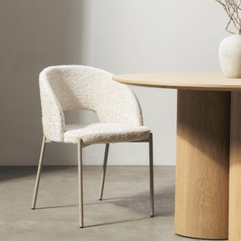 Jazz Beige valgomojo kėdė, šviesiai smėlio spalvos audinys, smėlio spalvos metalinės kojelės