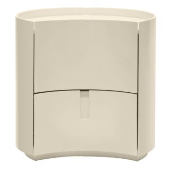 ena Cream naktinis staliukas, apvalios formos, šviesios cream spalvos, su dviem stalčiais