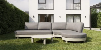 Santa Ana lauko baldų komplektas su užapvalinta kampine sofa ir apvaliu stalu