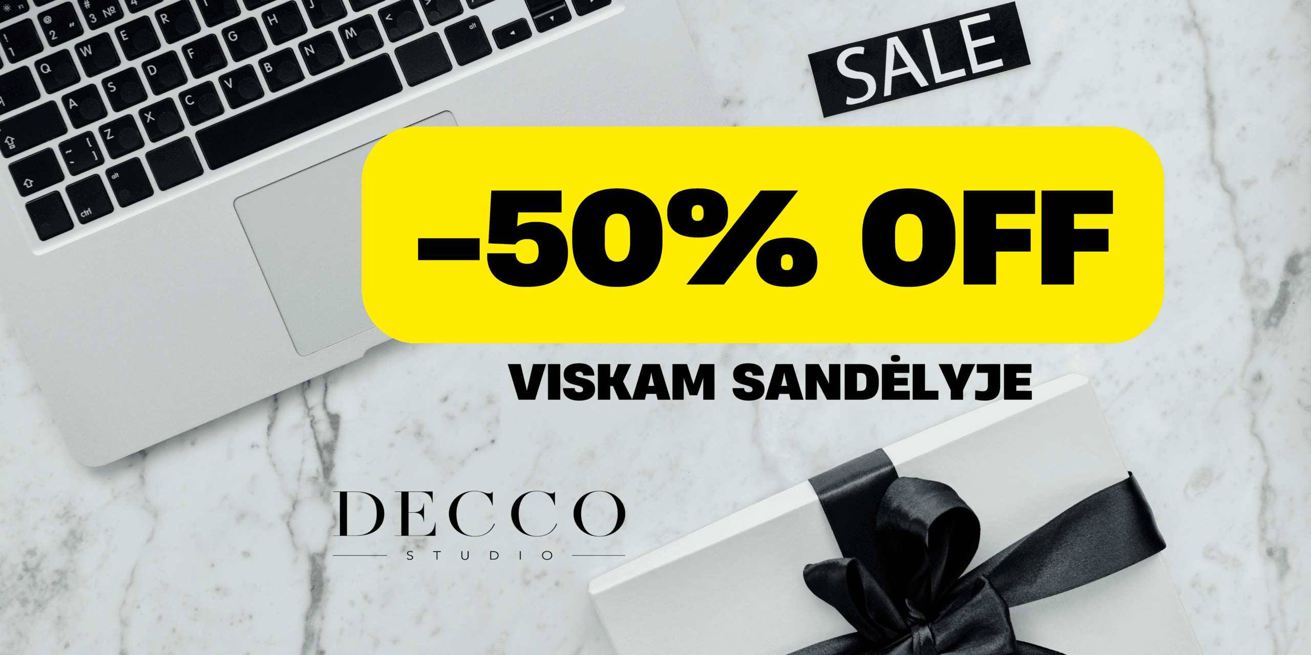 Decco Studio“ sandėlio išpardavimas – 50 % nuolaida visoms sandėlyje esančioms prekėms.