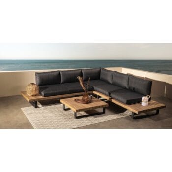 Borgo Dark lauko baldų komplektas su kampine sofa ir staliuku