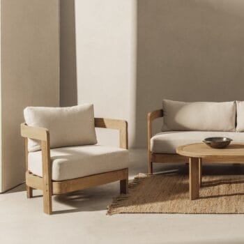 Japandi lauko baldų komplektas su sofa, foteliais ir ovaliu stalu