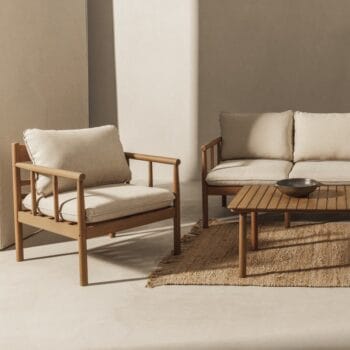 Mortlake lauko baldų komplektas su sofa, foteliais ir stačiakampiu stalu