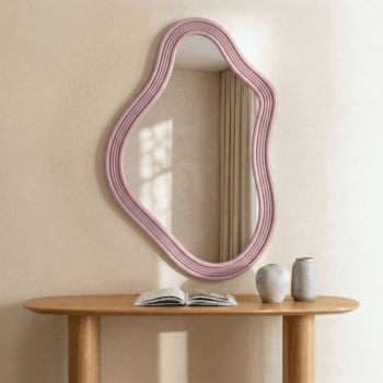 netaisyklingos formos veidrodis Grezzo Pink Wave su rausvu banguotu rėmu